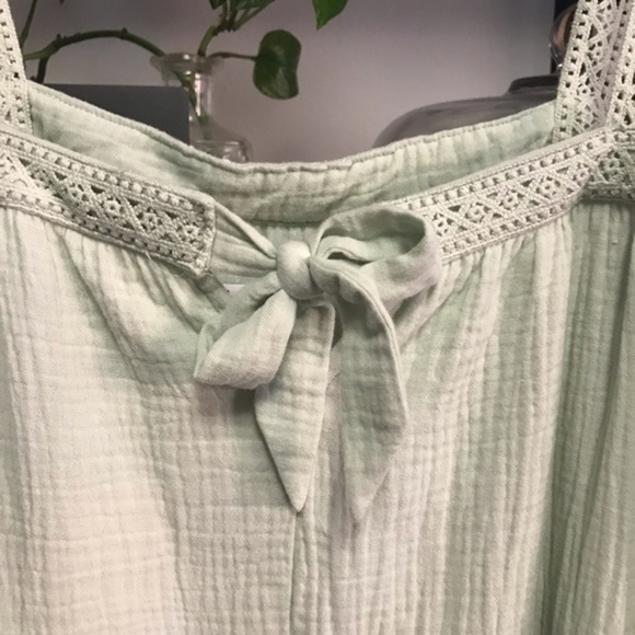 Magaschoni Pastel Mint Green Organic Gauze Crochet Tiered Midi Dress - Picture 8 of 12